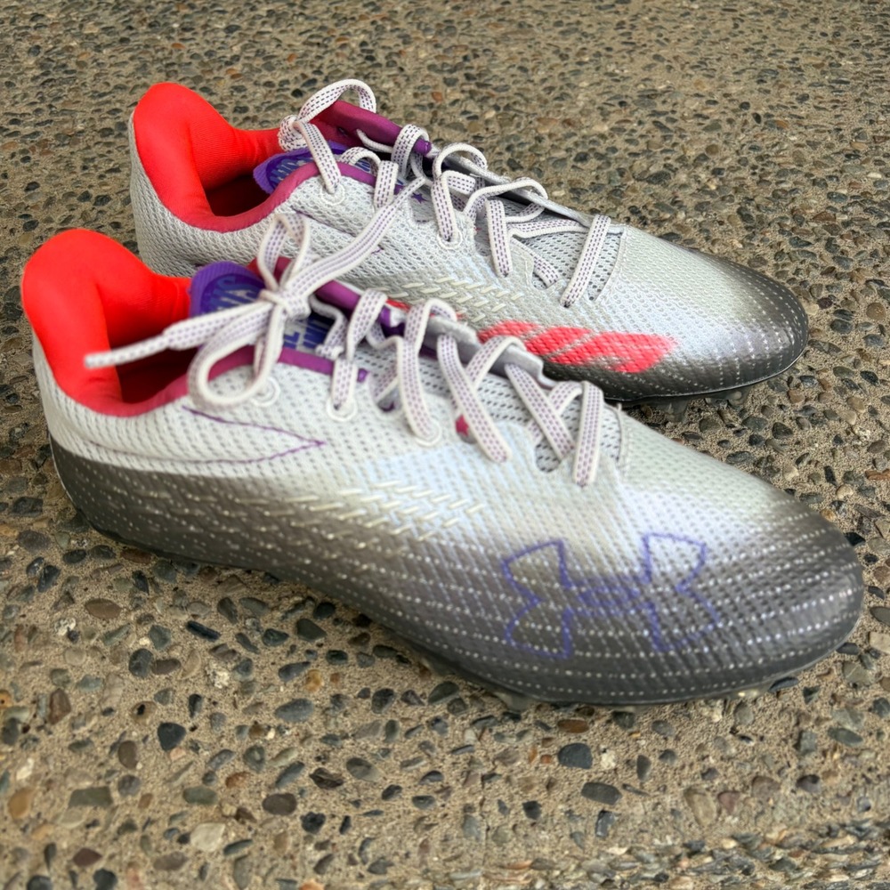 Under Armour Blur Select Low MC Football Cleats Grey Purple Red 3025123-100 Wm 8